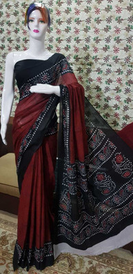 Jashvita Printed Handloom Pure Cotton Saree(Brown, Black)