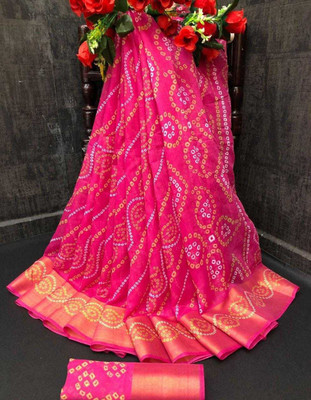 Guru Creations Printed Daily Wear Cotton Blend Saree(Pink)