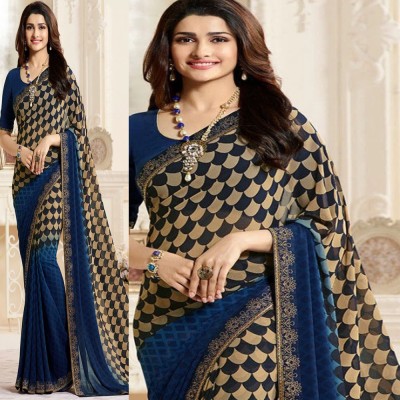 Dhandai Fashion Printed Bollywood Georgette Saree(Dark Blue)