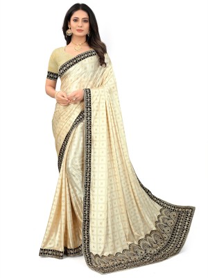 Fashion Filament – Live Your Fashion Embroidered Bollywood Silk Blend Saree(Cream)