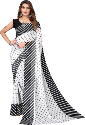 YASHIKA Floral Print Daily Wear Georgette Saree(Black, White)