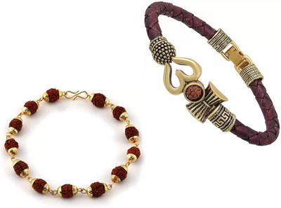 ZUKHRUF Brass, Leather Gold-plated Bracelet Set(Pack of 2)