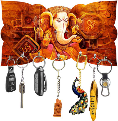 Onlinch Designer Key Holder MDF(Wood) Material Best Product for your Keys (Pack of 1) Wood Key Holder(7 Hooks, Multicolor)
