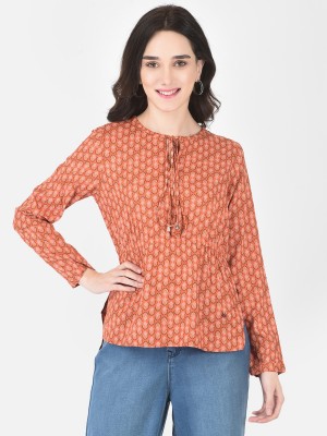 CRIMSOUNE CLUB Casual Printed Women Orange Top