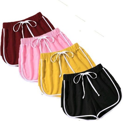 POWERmerc Solid Women Maroon, Pink, Yellow, Black Regular Shorts