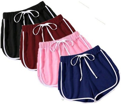 POWERmerc Solid Women Black, Maroon, Pink, Dark Blue Regular Shorts