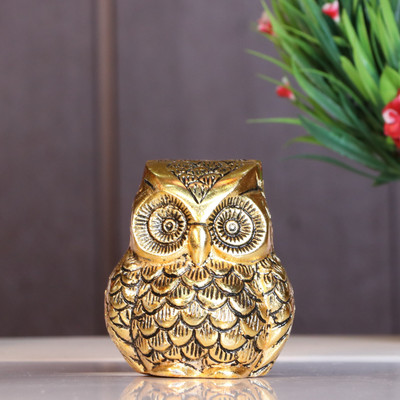 KridayKraft Vintage Metal Owl Showpiece and Paper Weight Metal Handicraft Idoll Decorative Showpiece  -  10 cm(Aluminium, Gold)