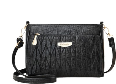 MOMISY Black Sling Bag Sling Bag Black Leaves Design