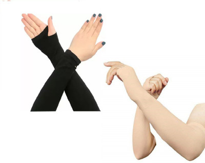 MATA STORE Arm Sleeve For Men & Women Driving Gloves(Black, Cream)