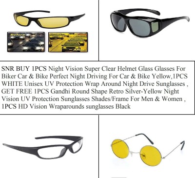 sell net retail Wrap-around Sunglasses(For Men & Women, Black, Clear, Yellow)
