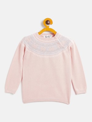 Jwaaq Self Design Round Neck Casual Baby Girls Pink Sweater