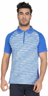 VECTOR X Self Design, Striped Men Polo Neck Blue T-Shirt