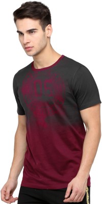 Jump Cuts Printed Men Round Neck Maroon, Black T-Shirt