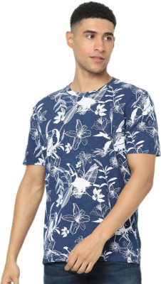 Celio Floral Print Men Round Neck White, Blue T-Shirt