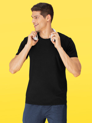 Men Solid Round Neck Pure Cotton Black T-Shirt – All Colors For Rs. 299 @ 50% off