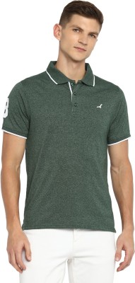 American Crew Self Design Men Polo Neck Green T-Shirt