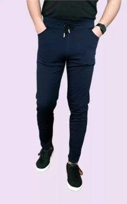 ynam Solid Men Blue Track Pants