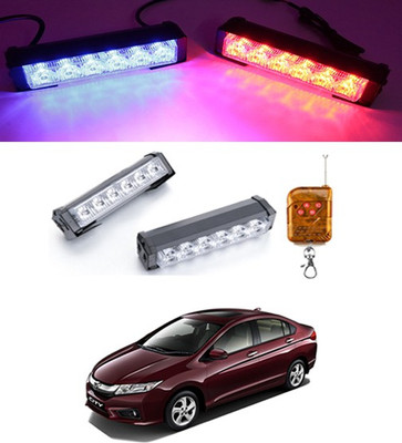 AYW Dual 6LED/12V Police Light Blue/Red with Remote For City iDtec Fog Lamp Car LED for Honda (12 V, 55 W)(Universal For Car, Pack of 2)