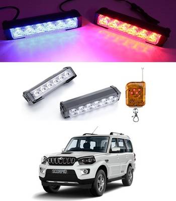 MATIES 12V/6LED Police Light Blue/Red with Remote Police Flash Light For Scorpio Fog Lamp Car, Truck, Van LED for Mahindra (12 V, 55 W)