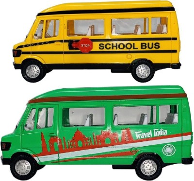 SARASI School Bus & Travel India, Pull Back Action Toys(Multicolor, Pack of: 2)