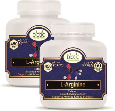 biotic L-Arginine Capsules - L Arginine 450mg - 120 Veg Capsules for Body Builders(2 x 60 No)