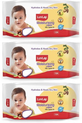 LuvLap Wipes for baby skin with Jojoba Oil, 72 Wipes/ pack, 3 Packs(3 Wipes)