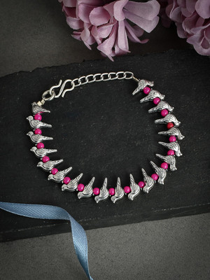 Silvermerc Designs Pink Silver Charm Anklet Brass Anklet