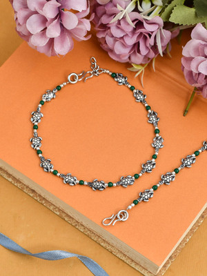 Silvermerc Designs Green Beads Tortoise Boho Anklet Brass Anklet(Pack of 2)