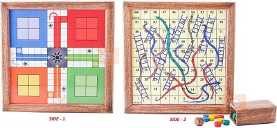 Shriji Crafts Wooden Classic 2 in 1 Magnetic Ludo Snakes and Ladders Set Travel Board Game Party & Fun Board Game