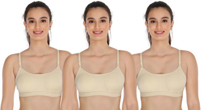 Fit Care Sports/Tshirt Bra for Girls/Womens - Non-Padded (Pack of 3)- BEIGE Women T-Shirt Non Padded Bra(Beige)