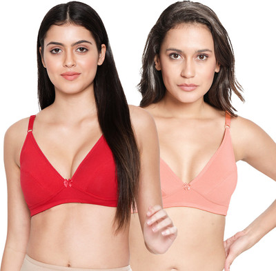 Susie Susie Everyday Wirefree 3/4th Coverage Non-Padded Plunge Bra-Pack of 2 Women Plunge Non Padded Bra(Red, Pink)