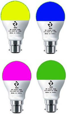 rino 9 W Basic Standard B22 LED Bulb(Multicolor, Pack of 4)