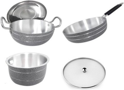Carnival Aluminium Cookware Set(Kadhai 2.5 ltr,Frypan 2 ltr,Patila/Tope 3.5 ltr) Induction Bottom Cookware Set(Aluminium, 5 - Piece)