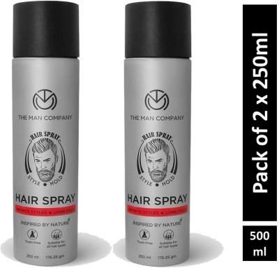 Compare THE MAN COMPANY Long Lasting | Strong Hold | Matte Look | Toxin  Free Hair Spray Pack of 2 Hair Spray (500 ml) Price in India - CompareNow