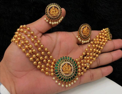 DTI Fashion Alloy Gold-plated Green Jewellery Set(Pack of 1)