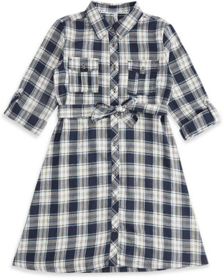 Pantaloons Junior Girls Midi/Knee Length Casual Dress(Dark Blue, Sleeveless)