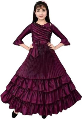 SBLANER Girls Maxi/Full Length Party Dress(Purple, 3/4 Sleeve)