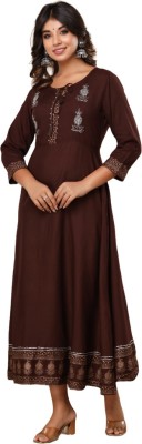 Glamtique Women Embroidered Anarkali Kurta(Brown)