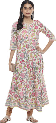Rangmanch by Pantaloons Women Printed Flared Kurta(White)