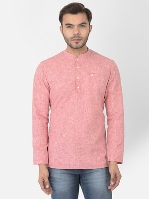 DEYANN Men Solid Straight Kurta(Pink)