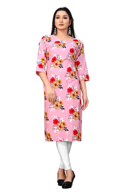 FABTOWN Women Printed Straight Kurta(Pink)