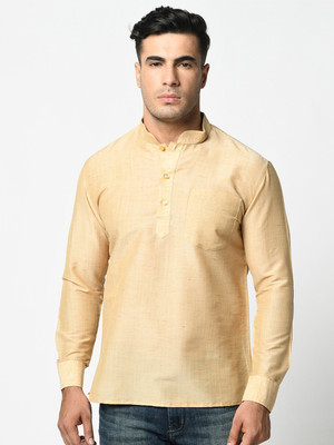 DEYANN Men Self Design Straight Kurta(Beige)