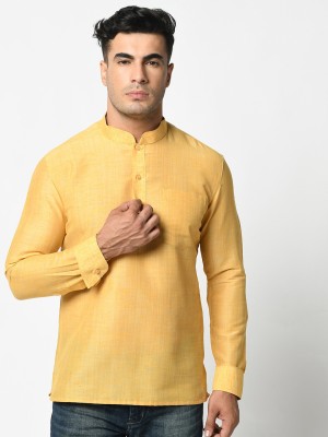 DEYANN Men Self Design Straight Kurta(Yellow)