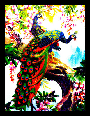 SUNINOW 5D peacock painting for living room Digital Reprint 16 inch x 12 inch Painting(With Frame)