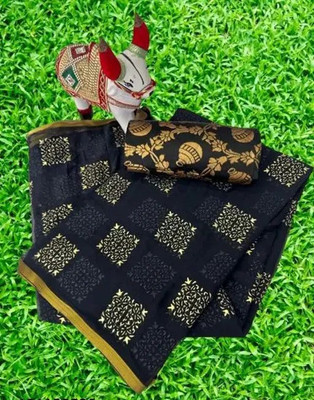 REDFISH Printed, Self Design Daily Wear Chiffon Saree(Black)