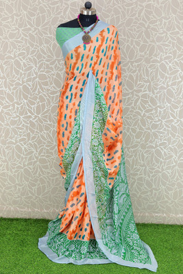 SFCS Printed, Color Block Daily Wear Brasso Saree(Orange)
