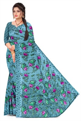 SUMTI Printed Daily Wear Silk Blend Saree(Blue)