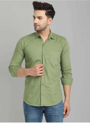NINE-X Men Solid Casual Light Green Shirt