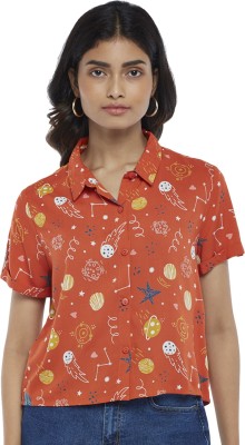 PEOPLE Women Printed Casual Orange Shirt