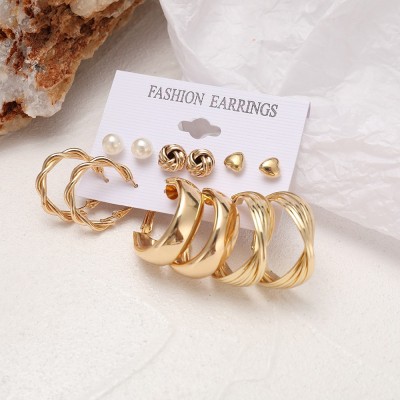 TheVineGirl Combo of 6 Pair Gold Plated Heart Pearl Stud And Twisted Hoop Earrings Alloy Earring Set